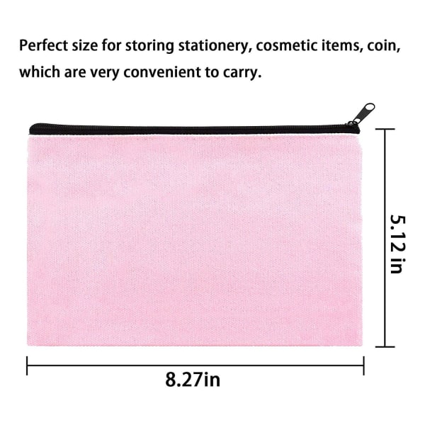 12 kpl Pink Canvas Meikkipussi, irtotavarana Kosmetiikkapusseja Monivärisillä Vetoketjuilla, Canvas Vetoketjullinen Kynälaukku