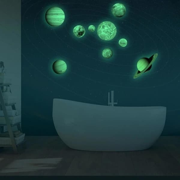 Veggdekor Lysende Planet / Solsystem - 9-Pakning Flerfarget
