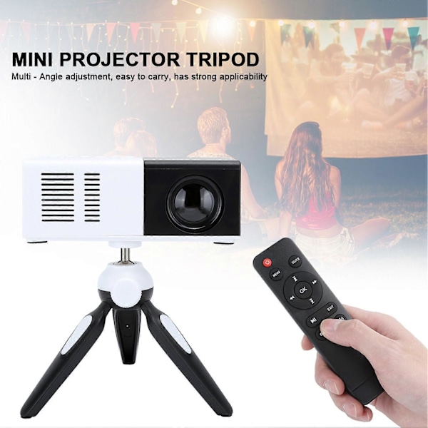 Mini Projektor Bærbar Svart og Hvit LED Projeksjonsmaskin med Stativ 100?240VEU Plugg YEMMA