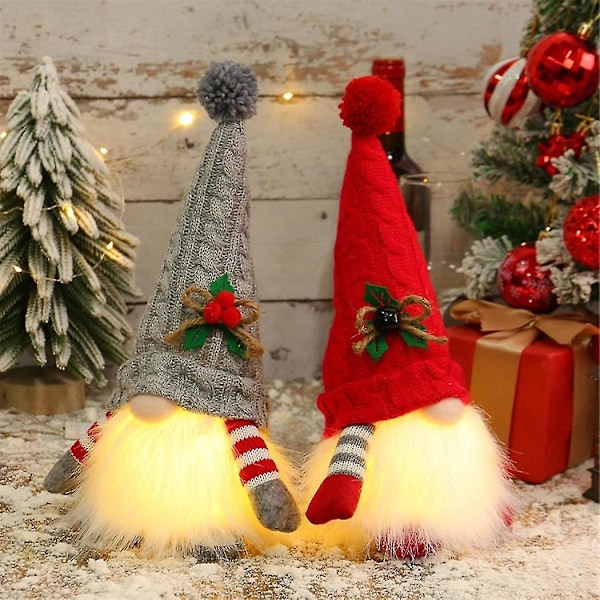 Gnome Dukke Med LED Lys Glædelig Jul Indretning Til Hjemmet Julepynt Xmas Navidad Natal Gaver Nytår - rød