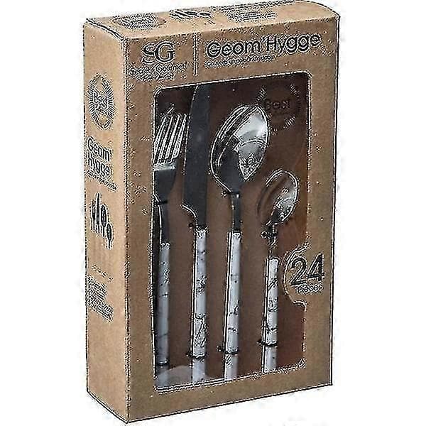 Bestickset Med Vitt Marmormönster - 24 Delar Silver-Yvan