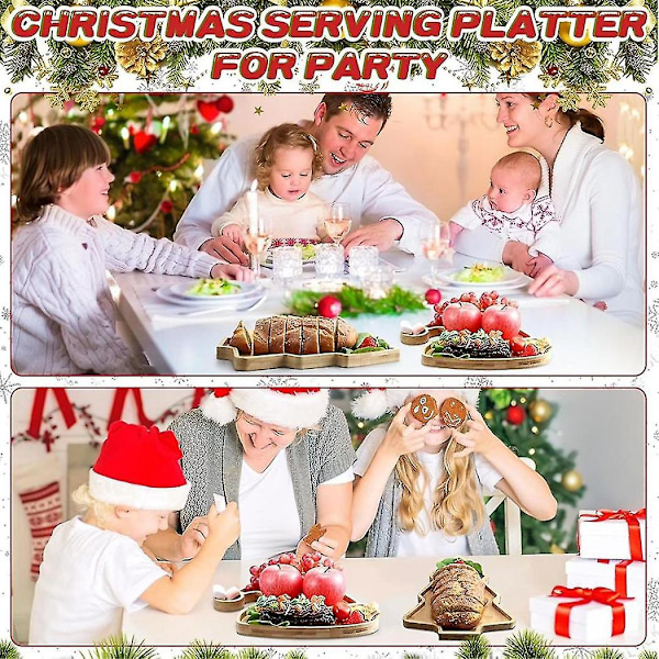 3 stk. Jule Serveringsbrett i Tre, Tallerken i Tre, Serveringsfat for Jul, DIY Unik Mat, Kake, Snacks, Frukt