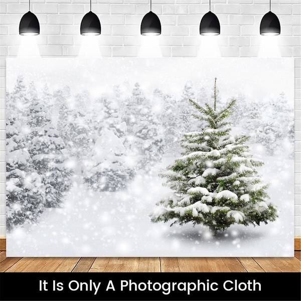 210x150cm Vinter Snö Bakgrundstyg Snöflinga Julgran Glitter Vit Skog Fest Fotografering