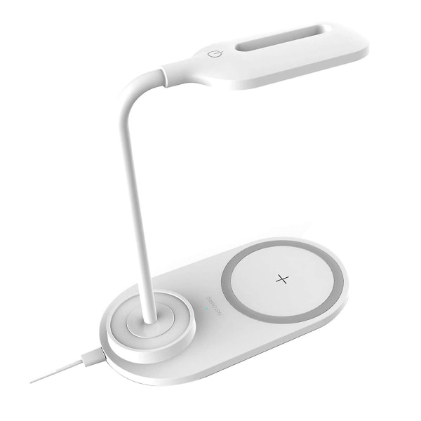 Dimbar LED-skrivbordslampa med trådlös laddare, trådlös laddning skrivbordslampa flexibel rotation tryck