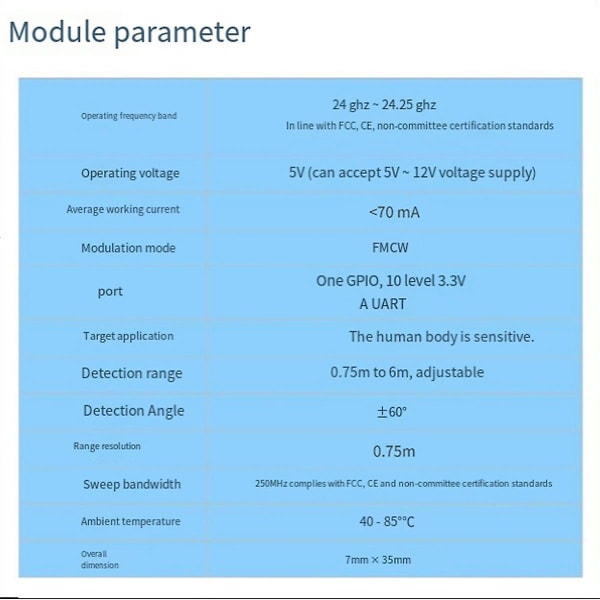 Mini Ld2410b Høyfølsom 24ghz Menneskelig Tilstedeværelsesstatus Sensing Radar Sensormodul