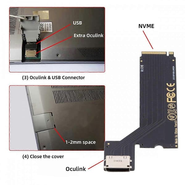 PCI-E4.0 M.2 M-key til Oculink SFF-8611 SFF-8612 Host Adapter for 2024 ThinkBook 14+ AMD8845 Ekstern