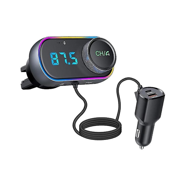 Bil Bluetooth FM-sändaradapter, Bilradio Bluetooth Handsfree-samtal, PD30W QC3.0 Snabbladdning, brusreducering