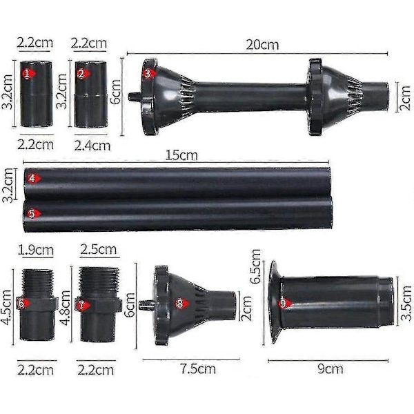 9 st Små Munstyckshuvuden Kit Munstycke Vattenfontän Fontän För Damm Fontän Dränkbar Pump Svart Pool s202412248359