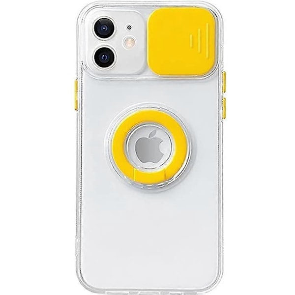 Söt Färgad Ringhållare Glidande Lins Kameraskydd Transparent Mjukt iPhone-skal Gult, iPhone 12 Pro