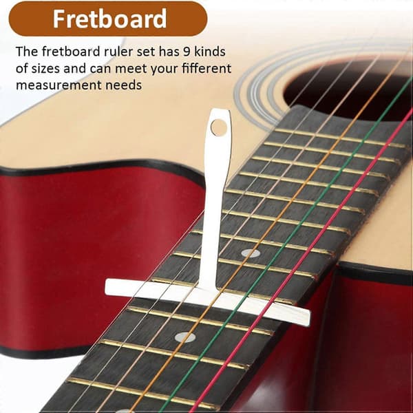 10-delad set Gitarr Mätverktyg Inkluderar 9 T-formade Bågmått 1 Gitarrstränghöjdsmått för Gu