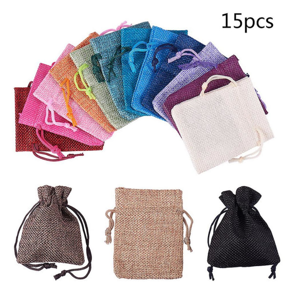 15 Pcs/pack Drawstring Burlap Bag Cute Gifts Candy Small Jewelry Storage Bags Wedding Supplies