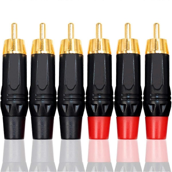 6 stk. RCA-stik, forgyldte phono-lydloddestik, RCA-jack kabelstik