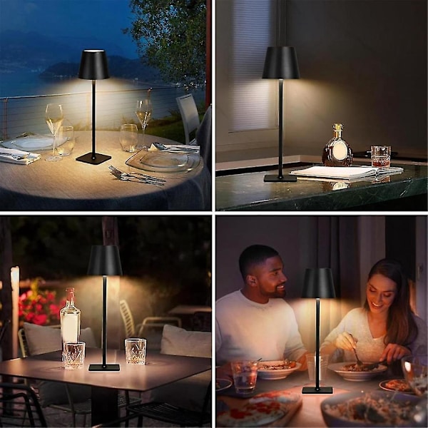 Moderne LED Bærbar Trådløs Bordlampe, USB Genopladelig Touch Skrivebordslampe, 3 Farver & Trinløs Dæmpning Sengelamper Sort