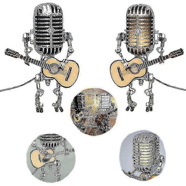 USB Retro Mikrofon Robotlampa Håller Gitarr Med Ljus Vintage Heminredning