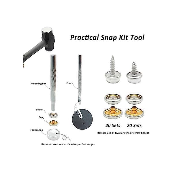 Canvas Snap Kit, 40 Sæt Marine Grade Bådsdæks Snap Snap Fasteners Rustfrit Stål Snap Kit til B