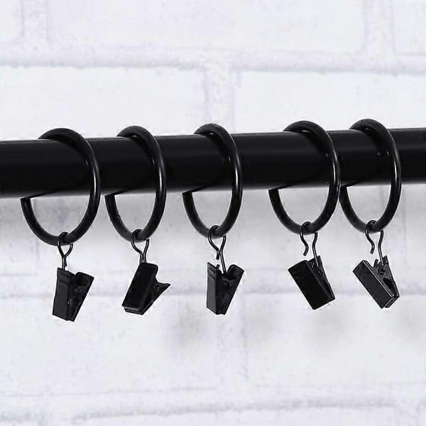Rustfrie gardinringe med klemmer metal gardinclips krog 10 stk (sort)
