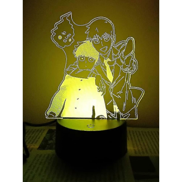 Mob Psycho 100 Mobu Saiko Hyaku 3D LED-lampa för sovrum Manga Nattlampor Anime Actionfigurer Dekoration Lampara De Noche