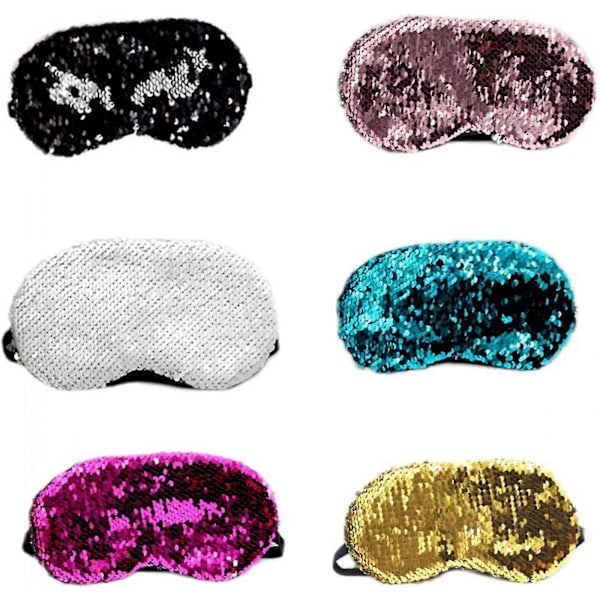 Aveki 6 st Glitter Sjöjungfru Paljetter Sovmask Elastisk Ögonmask Skugga Ögonbindel Kvinnor Tonåringar Flickor