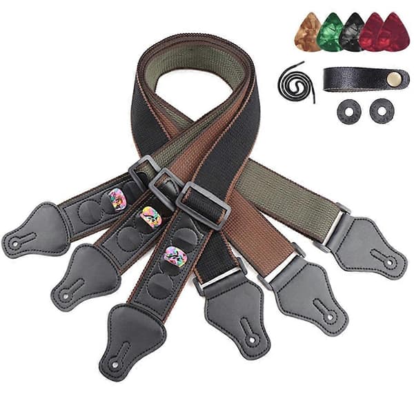 Folk Guitar Elektrisk Guitar Bas Ren Bomuld Rem med Hovedplade Pick-Sort