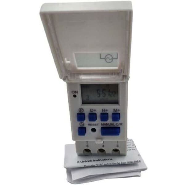 OEM – 15A Ugentlig Digital Timer – 16 ON/OFF Programmeringsindstillinger – 220V Spænding – DIN-skinne Montering – Dimensioner 86x36x65mm