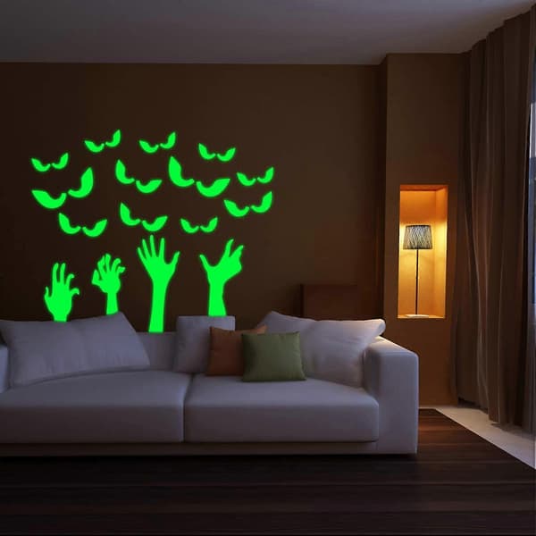 Halloween Väggdekal Luminous Fluorescerande Dekal Set Spöke Hand Dekal och Kikande Väggögon