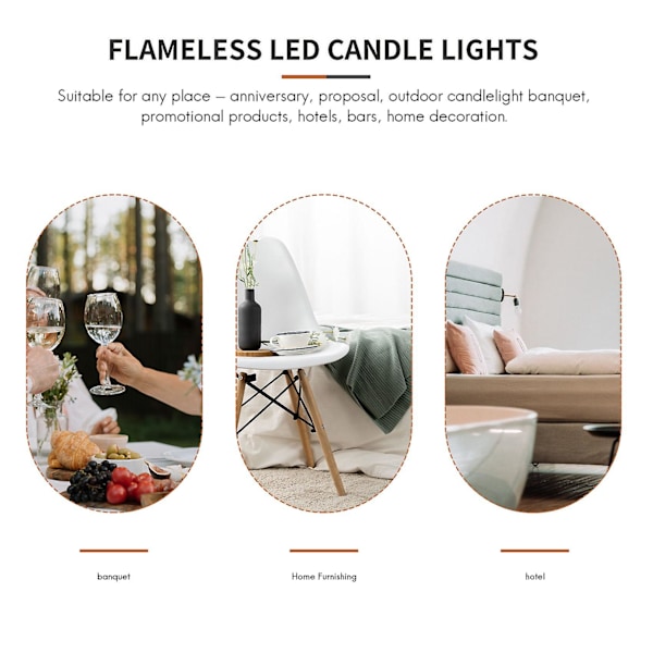 6 stk LED Koniske Lys for Middag, Flimrende Flammeløse Batteridrevne Borddekking Bryllup