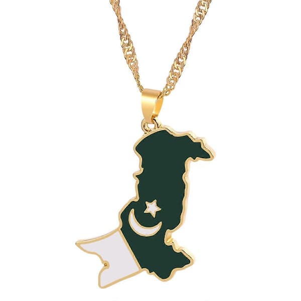 Guld Pakistan Kort Flag Vedhæng Halskæder Rustfrit Stål