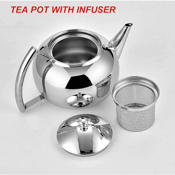 Sunrain Tekanne Med Infuser Løs Te Blad 2 Liter Rustfritt Stål Tekanne Kaffe Vann Liten Kett