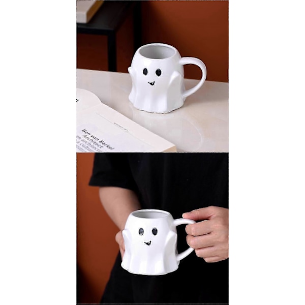 Halloween Spøkelseskopper, 440ml Keramiske Kaffe Kopper med Eske, God Morgen Gresskar Kopp, Skummel Halloween Drikkevare, Harpiks Drikkekopp