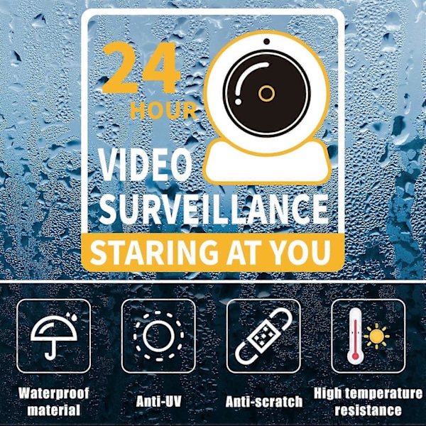 6 st Videoövervakningsskyltar, 24 timmars övervakningsetikett Självhäftande Varningsskylt Säkerhet D