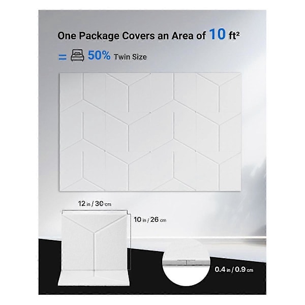 12-pack Ljudisolerade Väggpaneler, 12x10x0.4 tum Självhäftande Ljudisoleringspaneler för Hem, Inspelning
