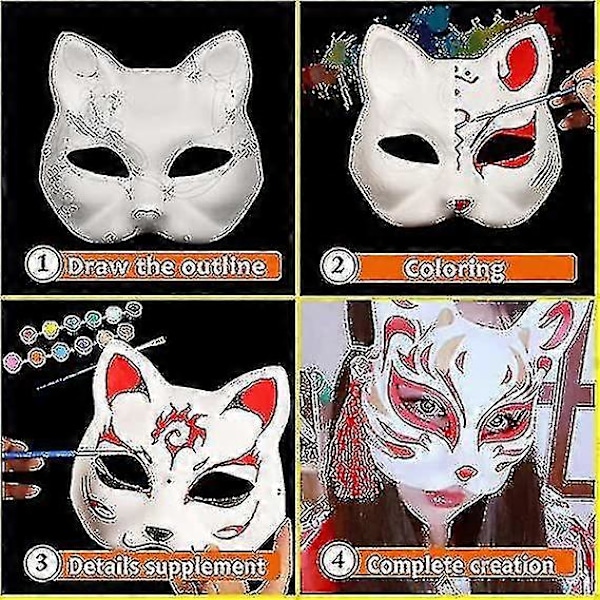 Valkoinen paperinaamio kissan kasvot - 10 kpl, selluloosa tyhjä käsinmaalattu naamio, henkilökohtainen suunnittelu, sopii Halloween-naamiaisasuihin cosplayhin -tt-AM