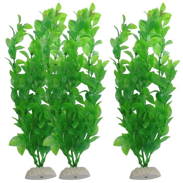 3 stk 10,6" Høyde Grønne kunstige plastplanter for akvarium