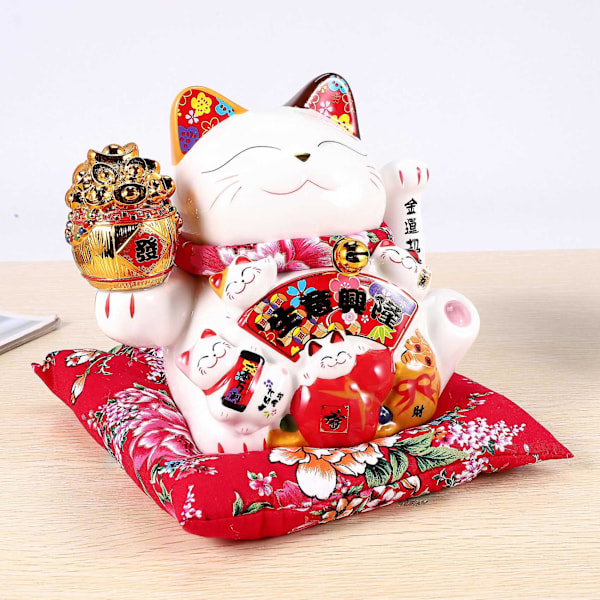 7 tommer keramisk vinkende kat Maneki Neko ornament Feng Shui dekoration svingende heldig kat, B