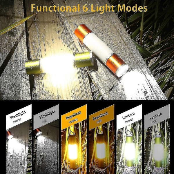 LED-lampe, 6 moduser, USB-oppladbar, multifunksjonsblits med USB-porter for, Hi