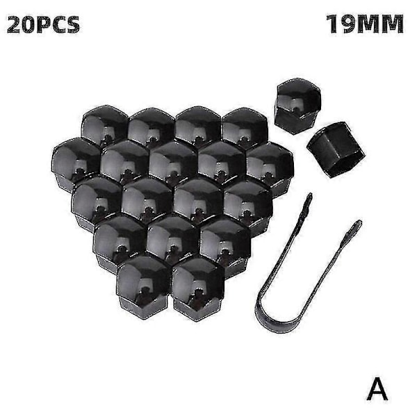 20 st/lot 17 mm/19/21 mm Bilhjul Mutterkapslar ABS Auto Trim Däck Hjul Mutter Skydd Skruv Bult Skydd Skruvskydd svart17mmaespa