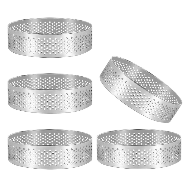 5 stk Sirkulære Porøse Tart Ring Bunn Tårn Pai Kakeform Baking Verktøy Varmebestandig Perforert Kake Mousse Ring, 8cm