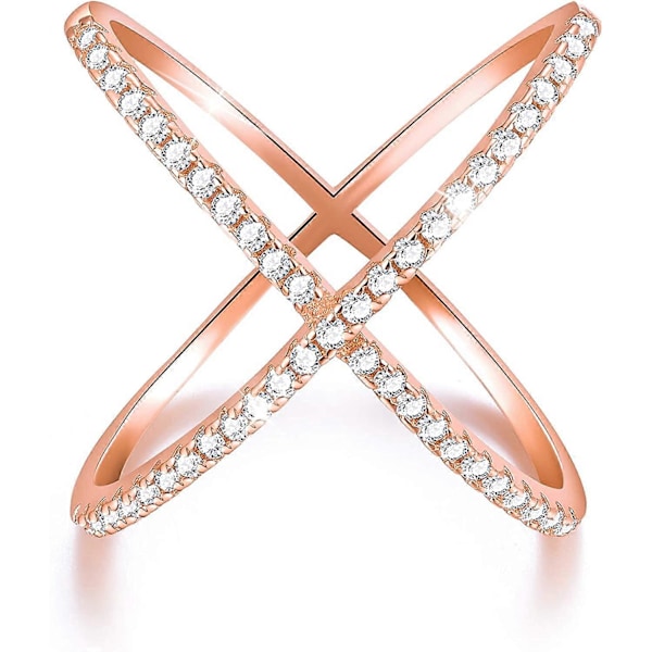 18K Gullbelagt 925 Sterling Sølv Ring Cubic Zirconia X Ringer Simulert Diamant CZ Kryssringer for Kvinner og jenter