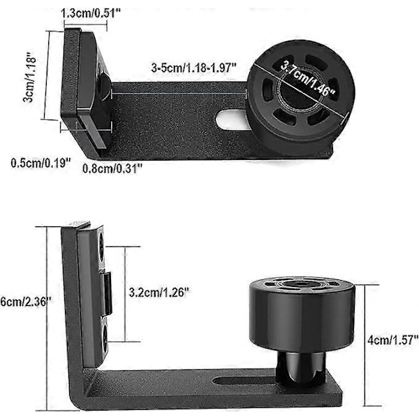 Justerbar guide til skydedør, bundrulle, vægmonteret hardware, sort