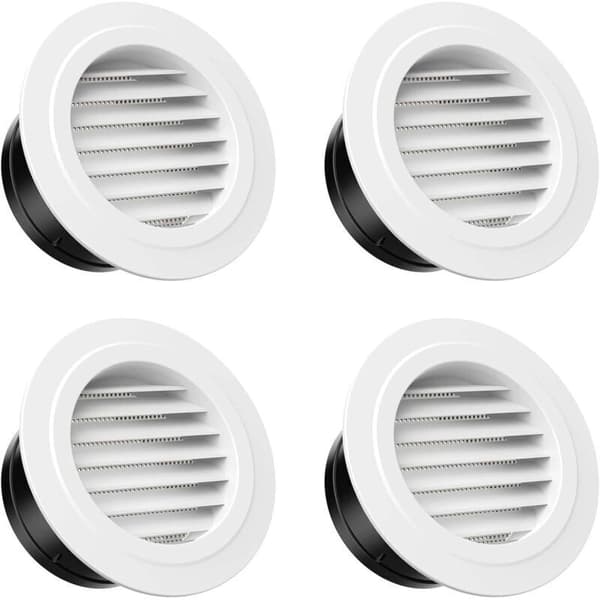 Sæt med 4 runde ventilationsgitre, plastikluftventiler med myggenet, ventilationsgitre til badeværelse, køkken, kontor, hvid 100 mm