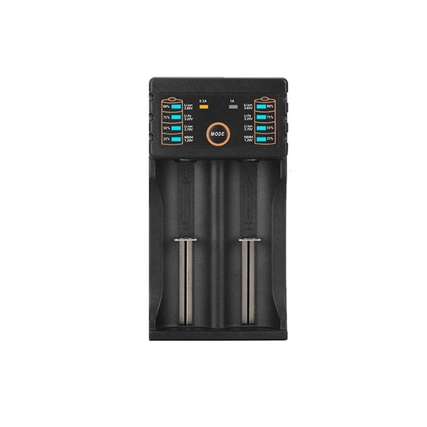 1 stk 2-spors Li-Ion batterilader + 6 stk 3,7V 18650 9800MAh batteri for oppladbart batteri 18650