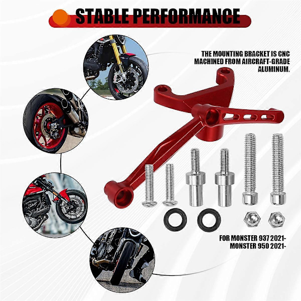 Motorcykel Styrestabilisator Dæmper Monteringsbeslag Kit til 937 950 2021-2024 Rød