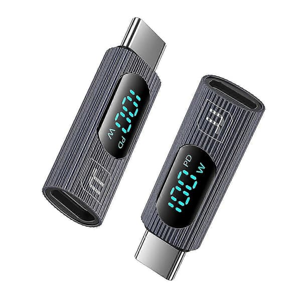 2 st USB-C-adapter, 100W USB-C hona till USB-C hane förlängningsadapter Typ C strömmeter testare med digital display