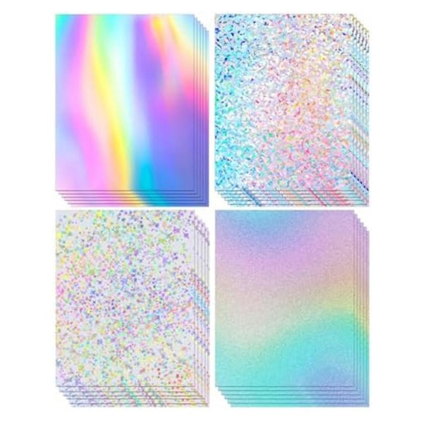 24 ark holografisk kartong Glitter Rainbow Mirror Paper Tykk kartong for håndverk, Card Makin