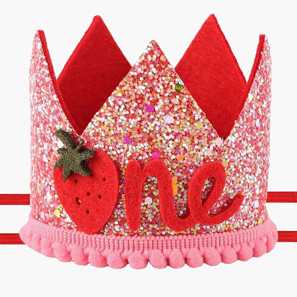 Jordgubbs 1-årsdag Hatt för Bebisflickor, Rosa Paljett Bär Första Födelsedagen