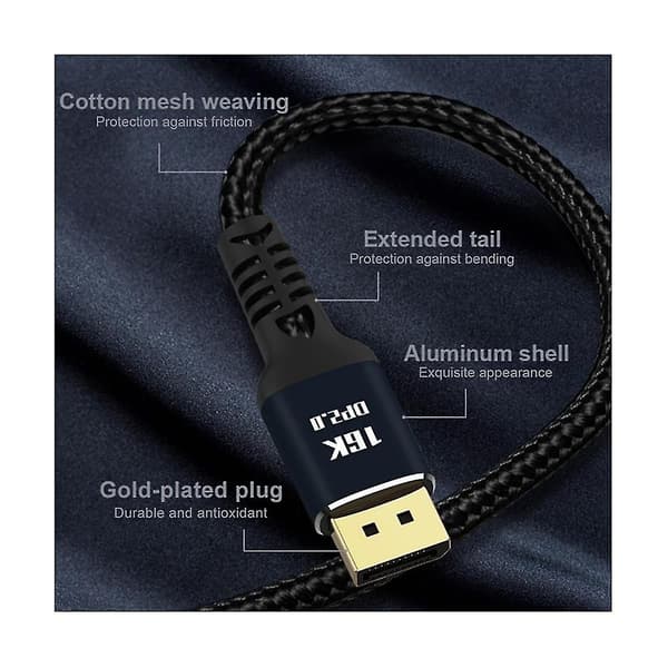 Displayport2.0 HD-videokabel 16k@60hz 80gbps Computer Grafikskærmkabel Til PC Laptop Skærm 2 Meter