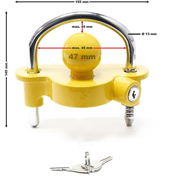 Tyverisikring for tilhenger med ringlås for campingvogner, 50 mm koblingshodeinngang