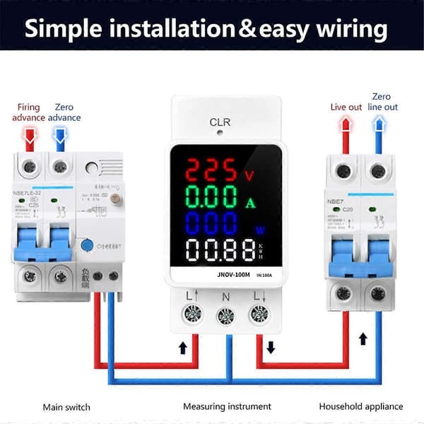 AC 70-270V 100A 25KW Multifunksjon AC Digital Voltmeter Amperemeter Effektfaktor Meter Elektrisk Energi Mon
