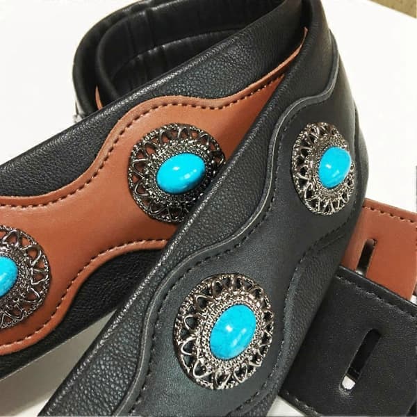 Gitarrrem Etnisk Stil Läder Justerbar Akustisk Elektrisk Basrem Gitarrbälte Gitarrdelar