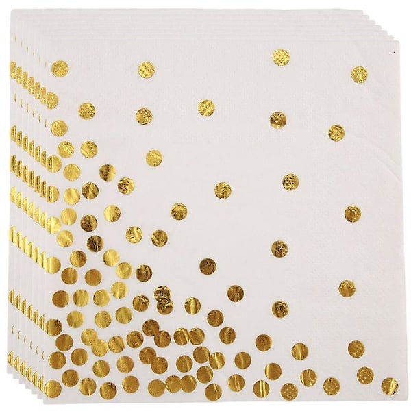 Gold Dot Cocktail Servietter (50 pak) 3-lags Papirservietter med Guldfolie Polka Dots Perfekt til Fødselsdag